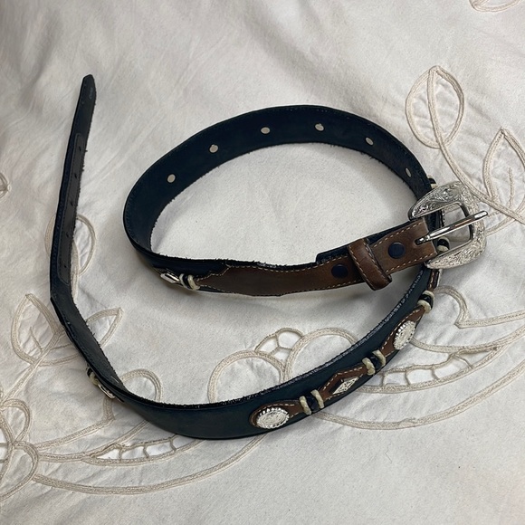 Justin Boots Western leather metal boho cowboy buckle belt - Picture 1 of 6